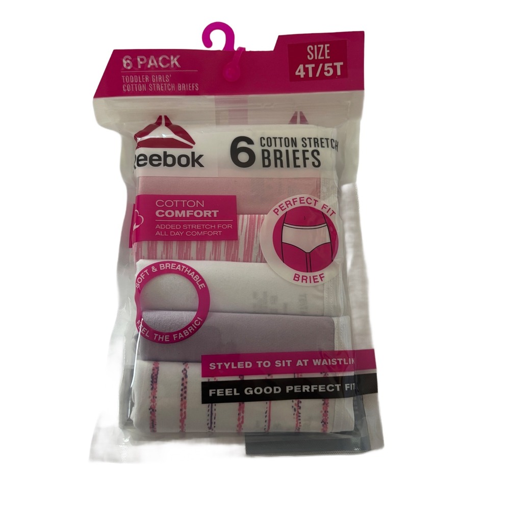 NWT Reebok multicolor Toddler Girls 6‎ Pack Stretch Briefs Underwear Size 4T/5T